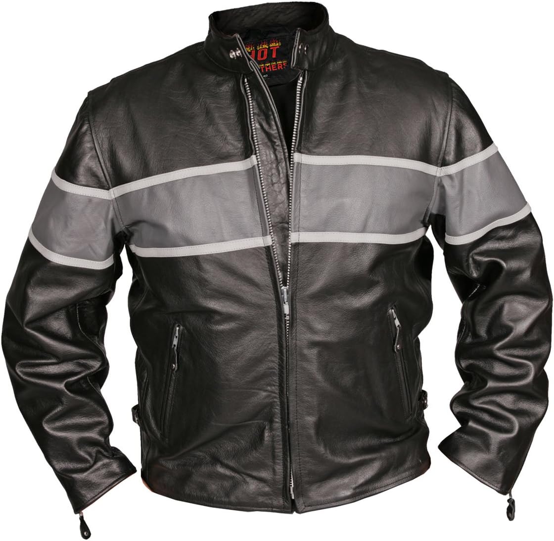 Hot Leathers Black Men's Racing Jacket with Grey Stripes