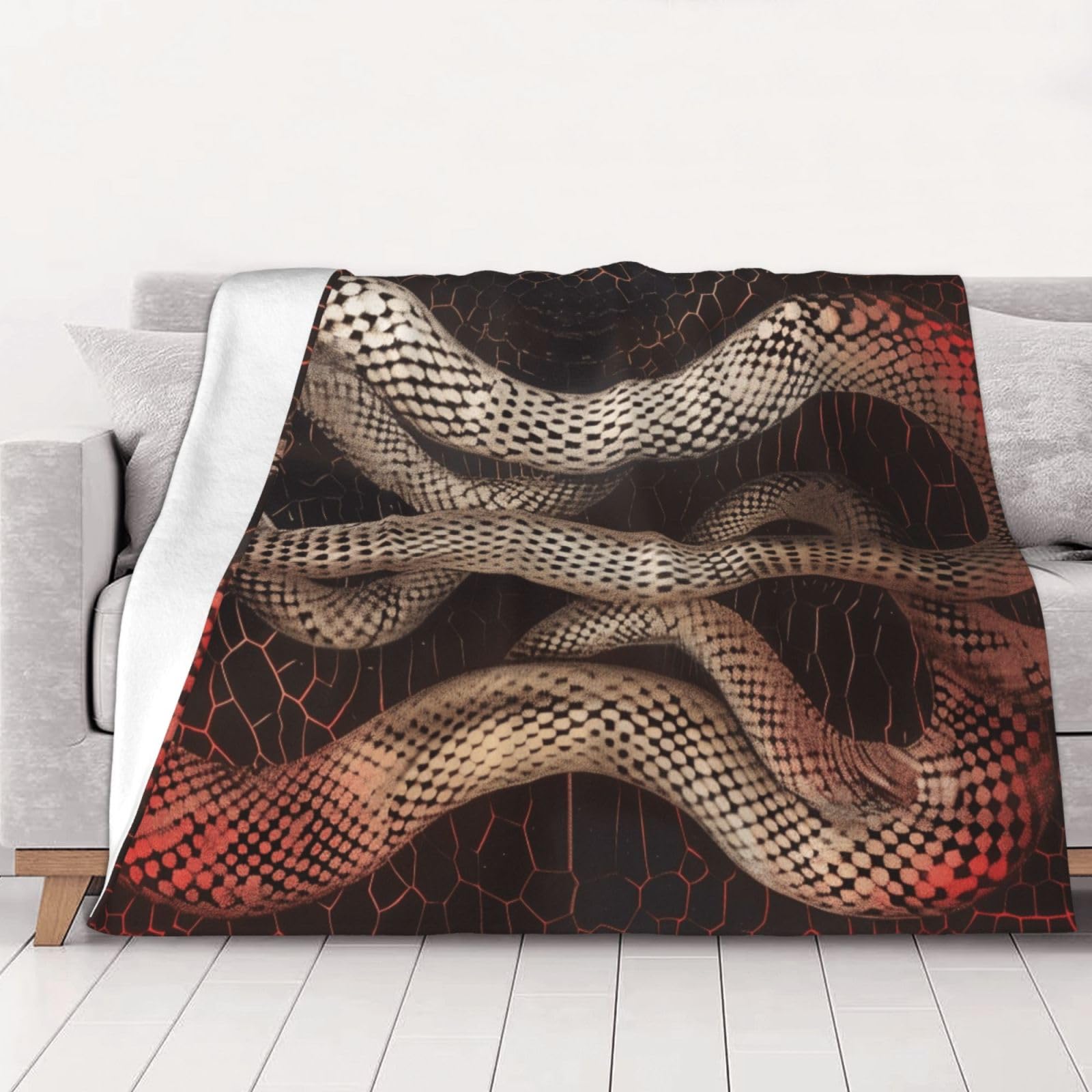 AUBKFELD Serpentine Printed Flannel Blanket 150x125 CM, Soft & Warm Throw Blanket for Sofa/Couch/Bed/Car, Gifts for Audlts Women Men