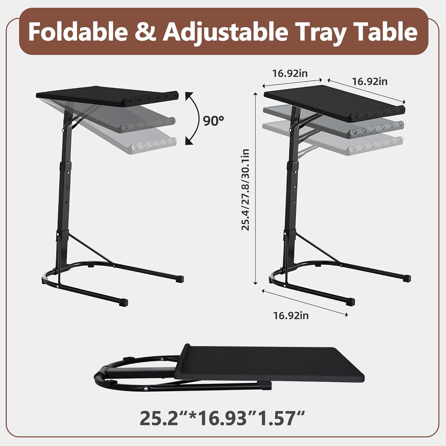 Funny Sunny Adjustable TV Tray Table - Foldable TV Tray Table with 3 Heights & 3 Angles for Eating, Dinner, Laptop, Bed, Sofa, Portable, Black : Home & Kitchen