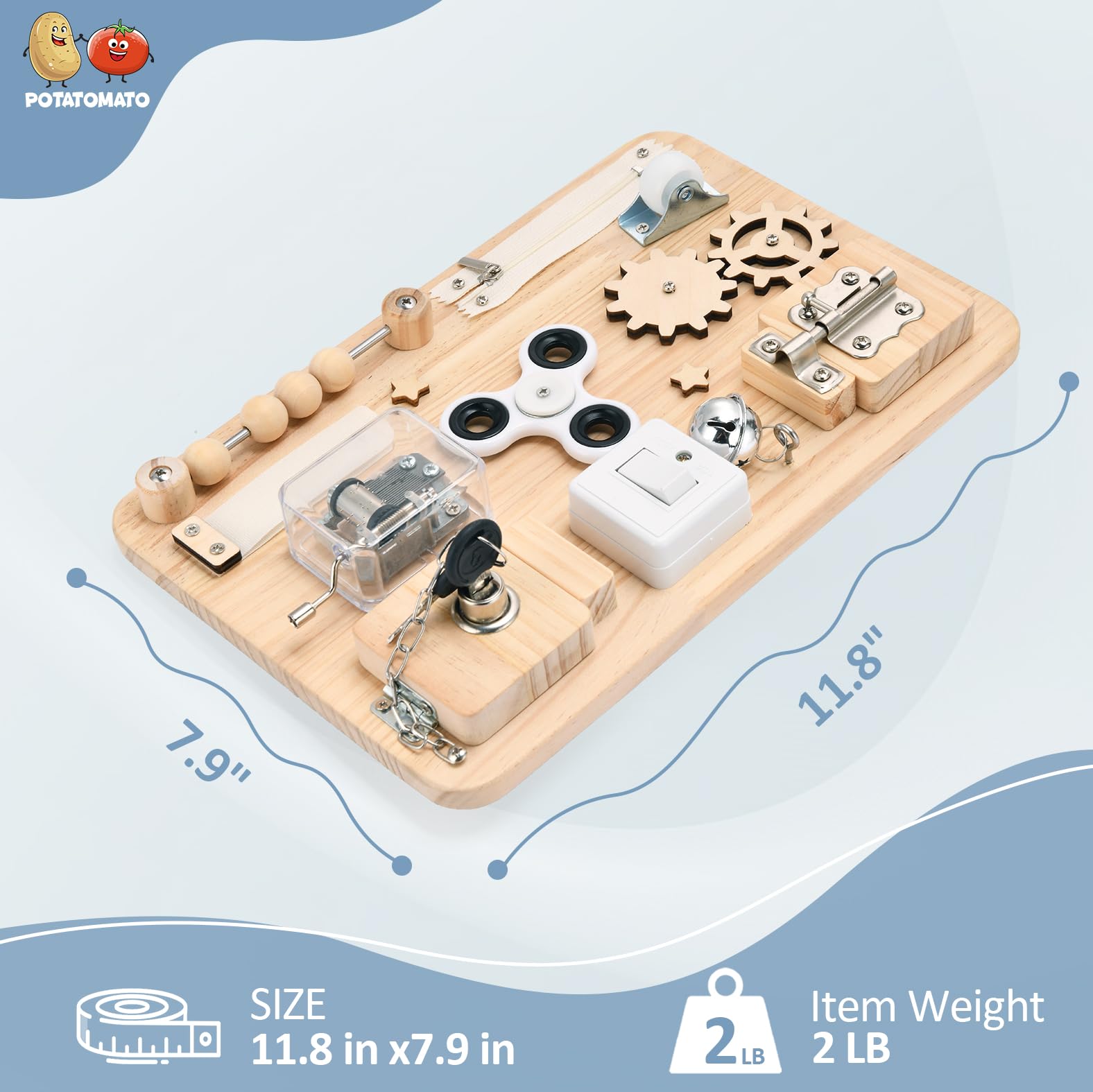 Montessori Wooden Busy Board - Sensory Toys for Toddlers Fine Motor Skills - Activity Board Toys for Kids - Educational Fidget Travel Toys for Baby Boy & Girl - Birthday Gifts for 1 2 3 4 + years old