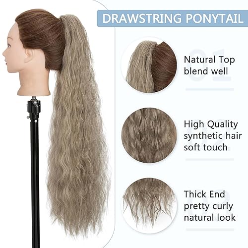 Miniatura 3 de Cola de caballo rizada con cordón para mujer, de 32 pulgadas de largo, sintético, natural, ondulado, con clip, extensiones de cabello esponjoso,