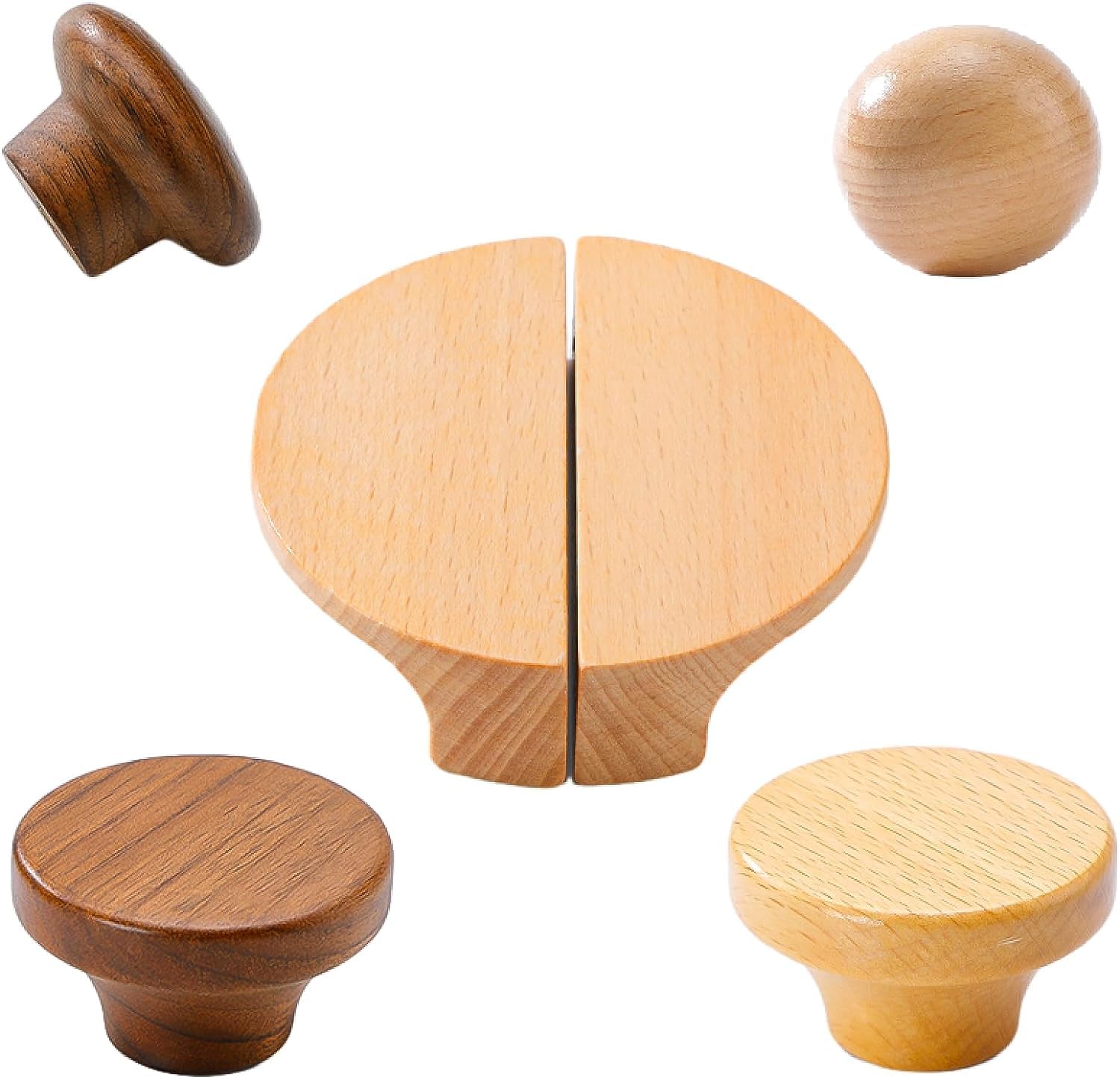 Pomelli per cassetti in legno, maniglie rotonde per armadietti, in legno massello, confezione da 2, diametro 32 mm, ideali per mobili e guardaroba
