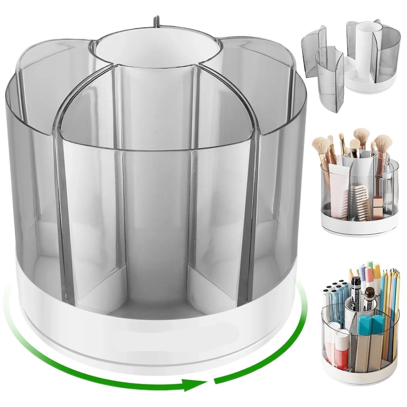 Organizer da Scrivania Rotante Organizer for matite rotante | Portaoggetti da tavolo rotondo con organizer for pennelli cosmetici a 6 scomparti(White)