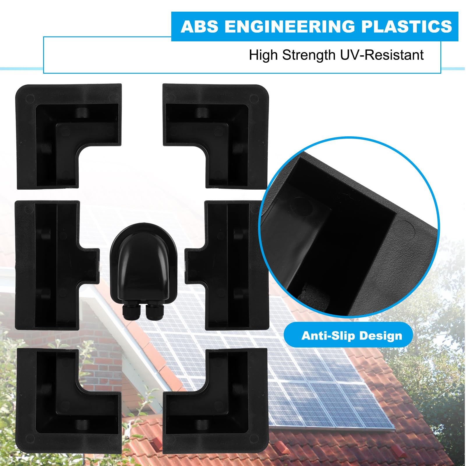 Kit di staffe di montaggio per pannello solare, staffe angolari e laterali in plastica ABS con scatola di ingresso cavi, sistema di montaggio solare nero per camper, camper, barca