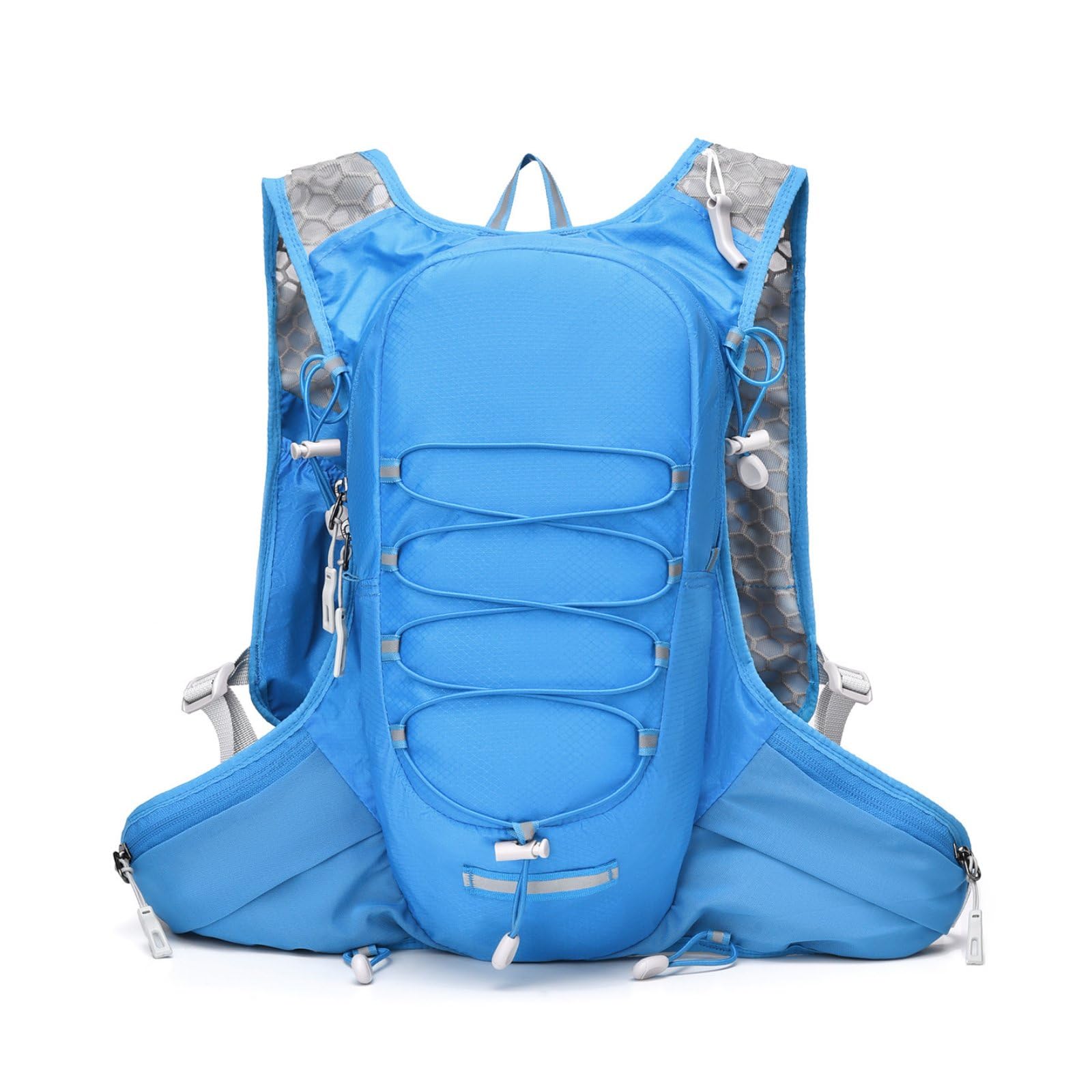 Breathable Lightweight Cycling Backpack Adjustable Straps Running Hydration Vest Reflective Details Trail Running Water Pack for Cyclists, Runners, Hikers, Long-Distance Race, Blue-image-29