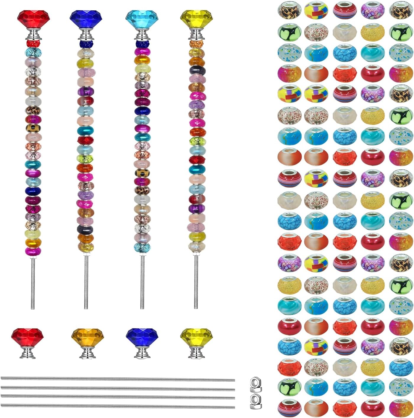 112PCS DIY Fairy Wand Garden Stakes Beads Kits, Decorative Garden Stakes with Diamond Stopper Tops, Colorful Beads for Indoor Outdoor Plant Flower Pot Décor (112)