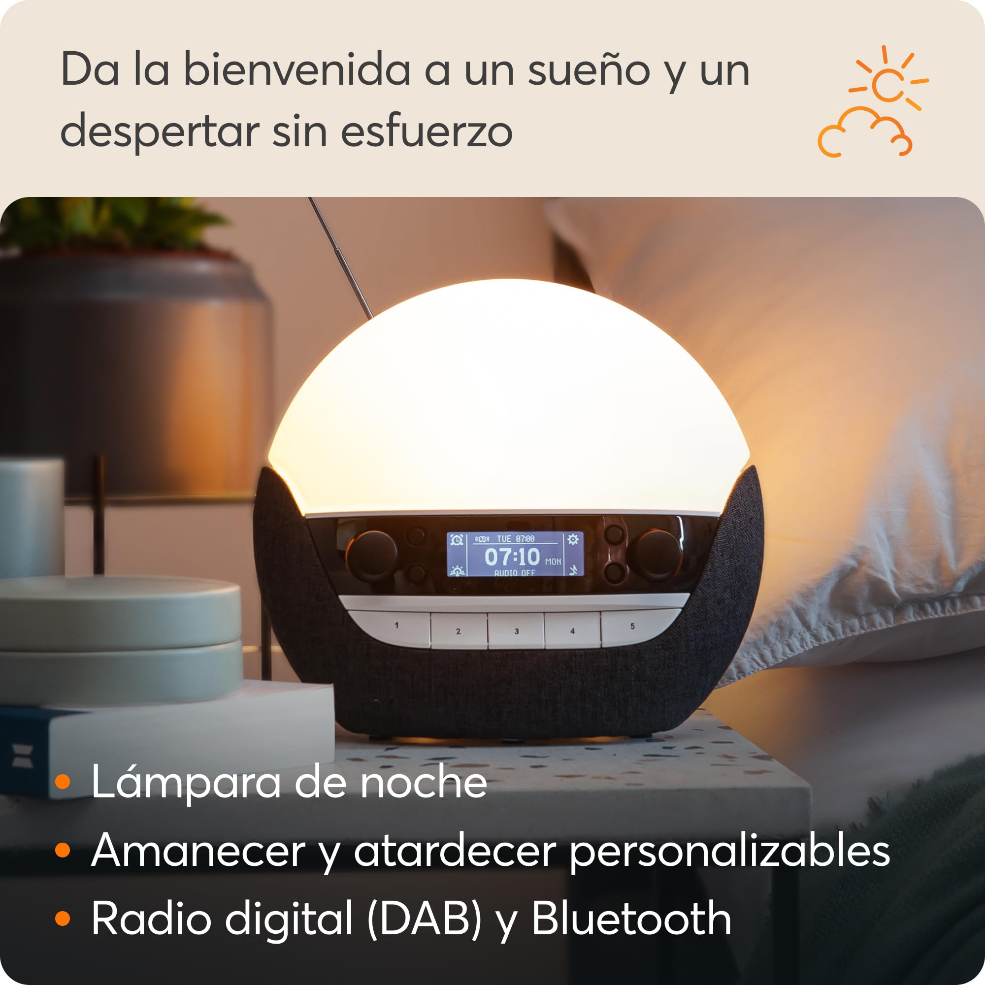 Lumie Bodyclock Luxe 750DAB - Despertador con radio DAB, altavoz Bluetooth y poca luz azul para dormir