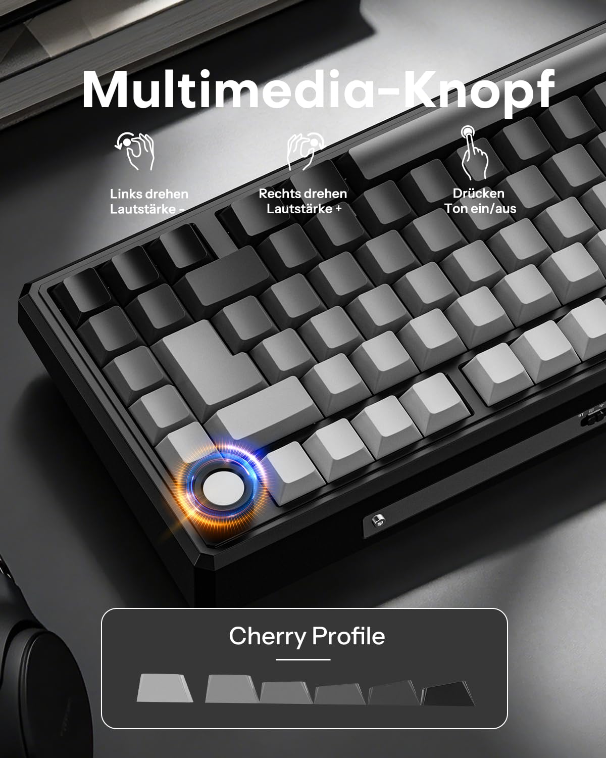 OMOTON 75% Mechanische Gaming Tastatur Kabellos, ISO QWERTZ, BT/USB-C/2,4GHz, Hot-Swap, QMK VIA Custom, 4000mAh Akku, RGB & Fünfschichtige Polsterung Struktur, MK212 Keyboard für Büro & Gaming