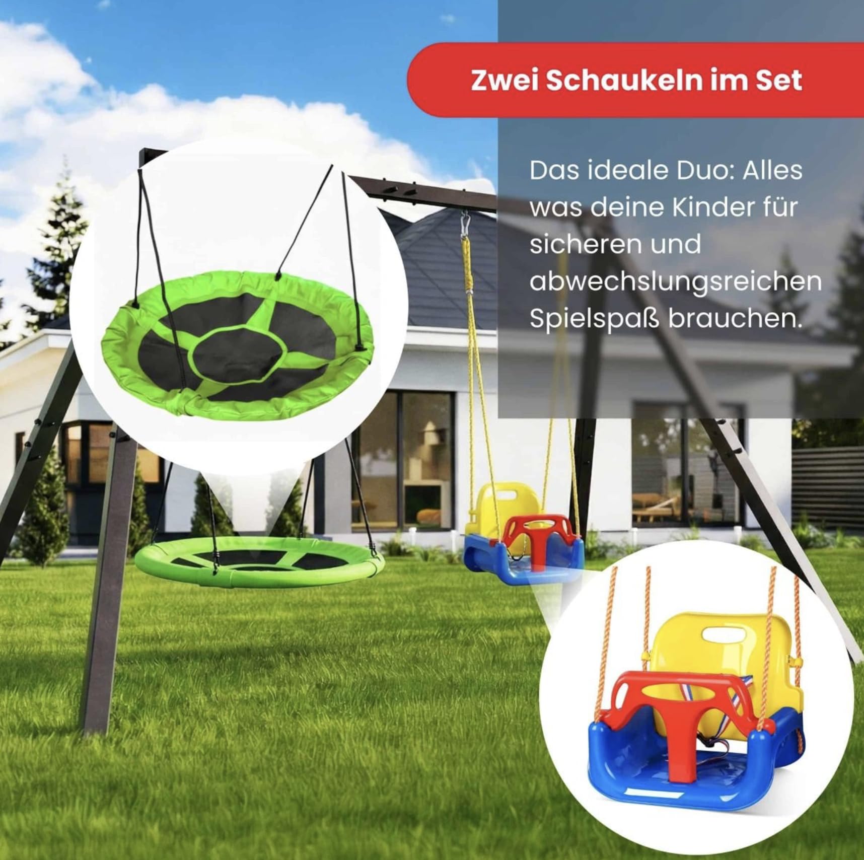 K-Sport: Doppelschaukel Gestell (Metall) I 1x Set-Schaukel 1x Nestschaukeln im Set erhalten I Schaukelgestell bis 300kg belastbar I Outdoor Schaukel I Schaukelgerüst inkl. Bodenanker I Made in EU