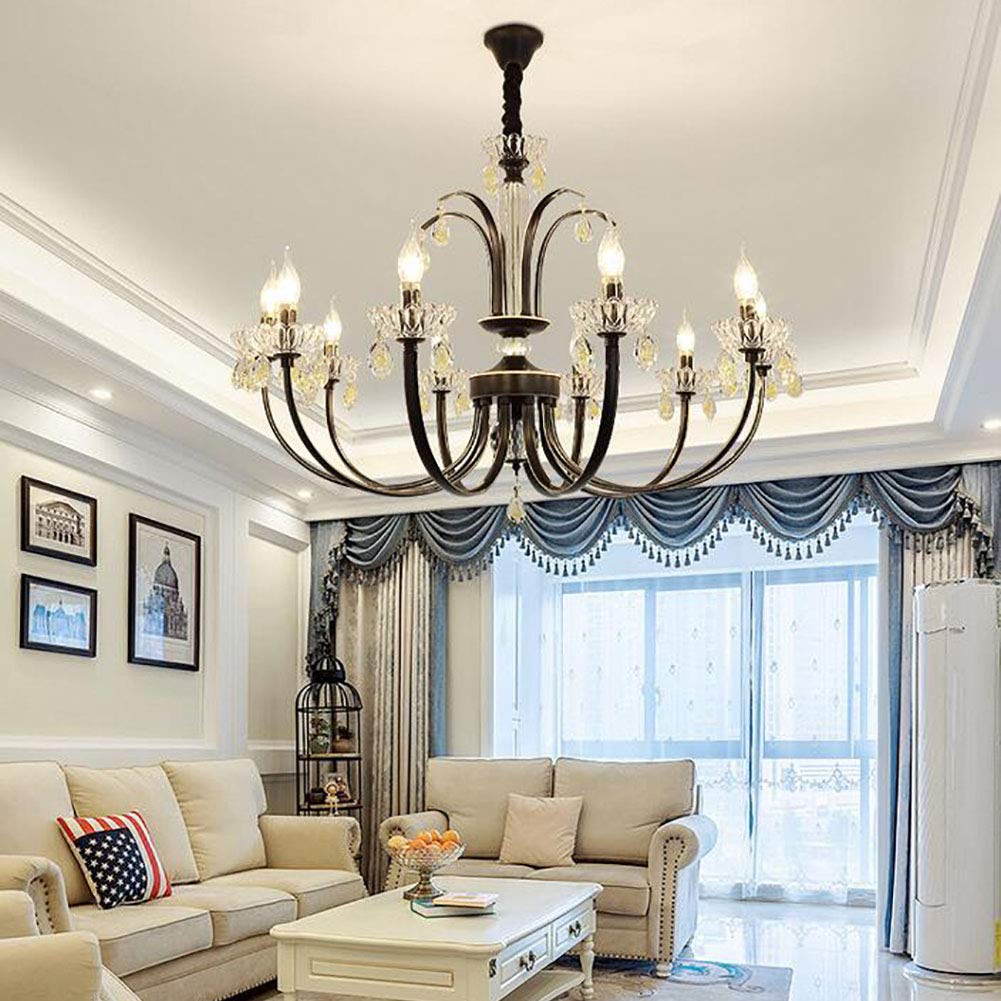 Während Lighting,E14 Amerikaner Prägnant Eisenkunst Kronleuchter Beleuchtung,Wohnzimmer Esszimmer Schlafzimmer Kleidung Store Licht,Kreativ Kerze Kristall Kronleuchter Lichter-Schwarzes gold 10 kopf