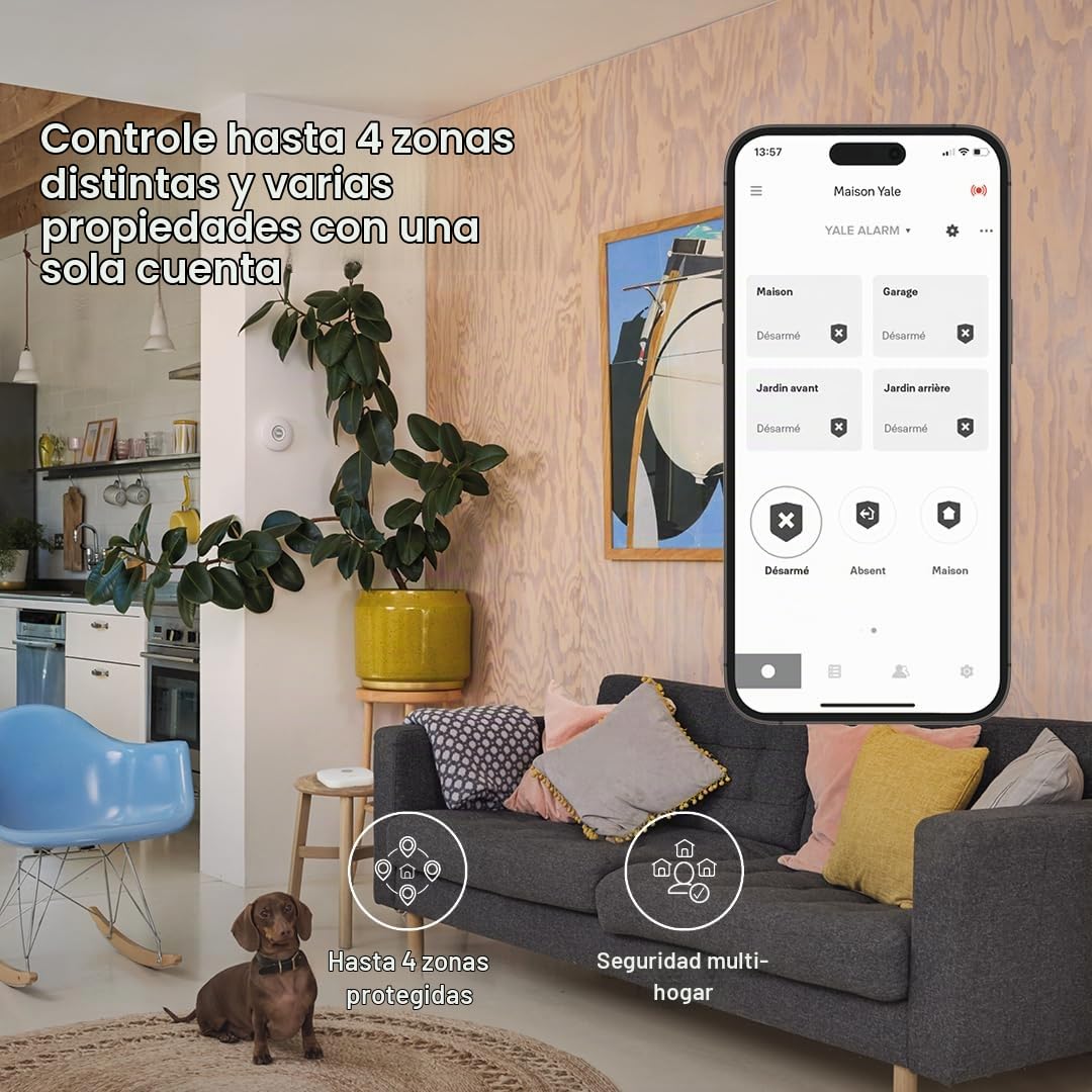 Yale - Kit de Inicio de Alarma Inteligente - | 5 Piezas | Armar, Armar parcialmente, Desarmar | Controlar 4 áreas de Seguridad | Alarmas en Tiempo Real