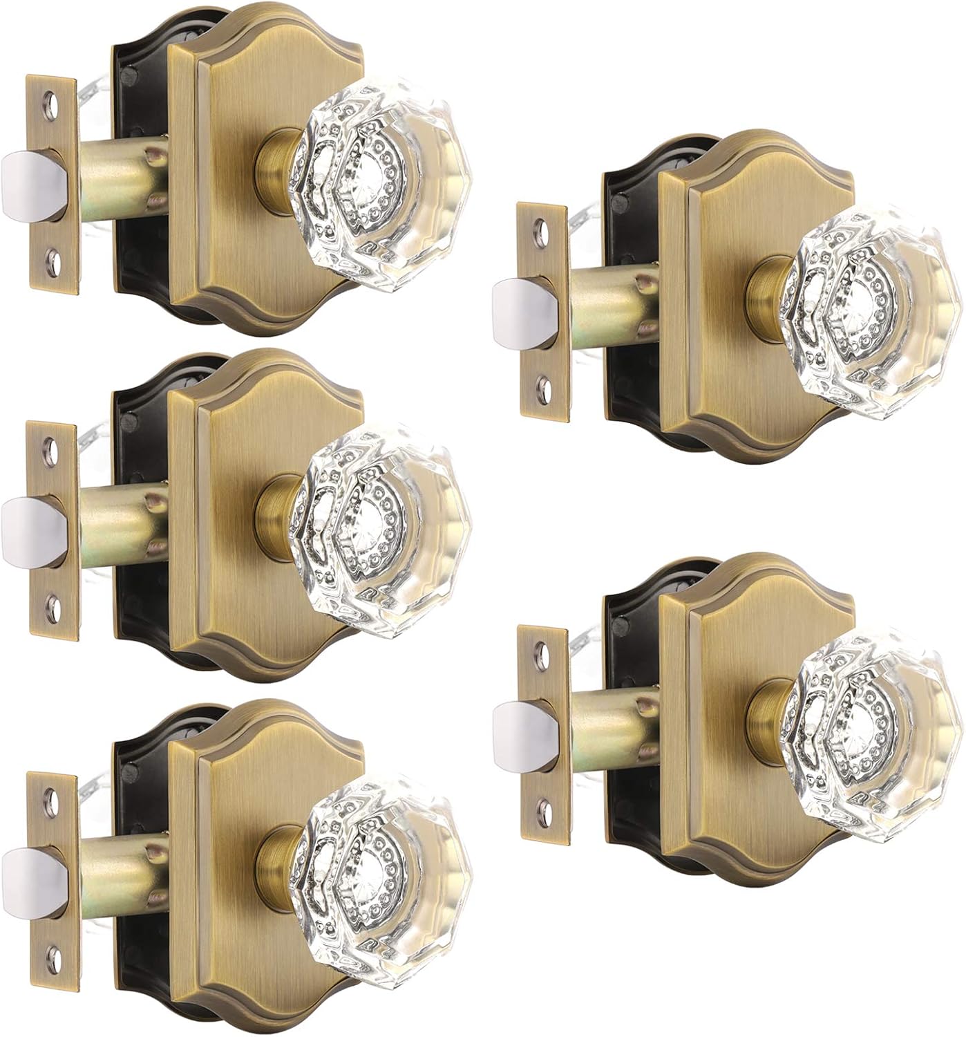 Gobrico 5 Pack Passage Crystal Door Knobs in Antique Brass for Hall Closet Laundry Room