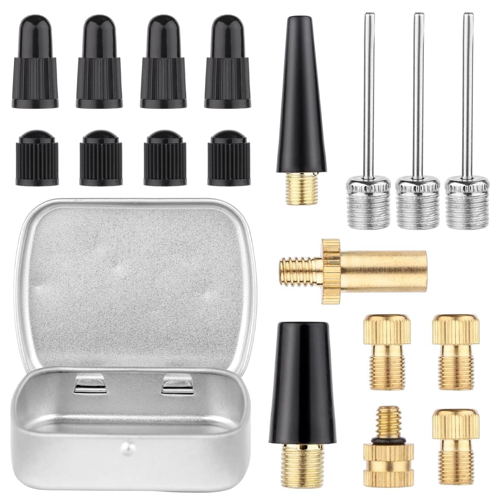 19pcs Bicycle Air Pump Attachments, Brass Bike Valve Adapter, Schrader to Presta Valve Adapter, Air Pump Adapter for Inflatables, Air Pump Attachment for Inflatable, Ball Needle for Air Pump Inclouded