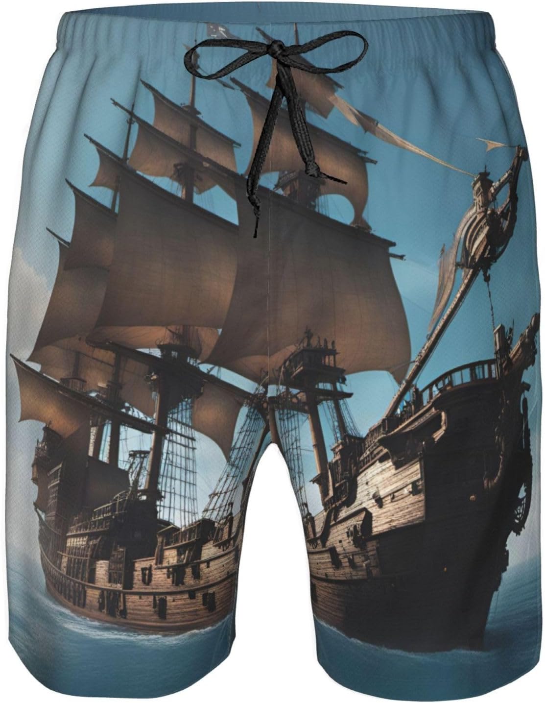 Mens Cool Pirate Ship Print Beach Shorts,Casual Summer Shorts for Men,Quick Dry Polyester