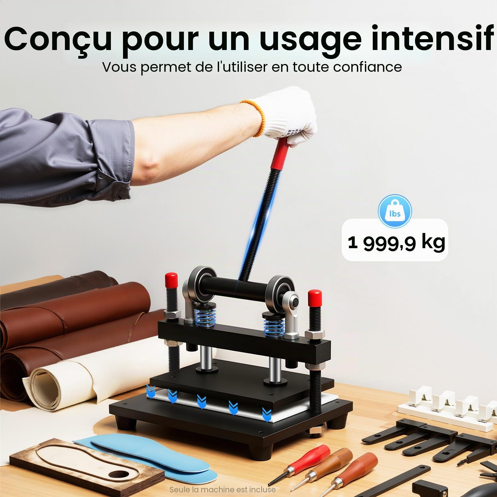 Machine manuelle de découpe en cuir, presse à tôles en acier de 12 mm, machine à embosser et à poinçonner, machine de découpe et d’embossage pour cuir, plastique, PVC, caoutchouc, papier, plaques en