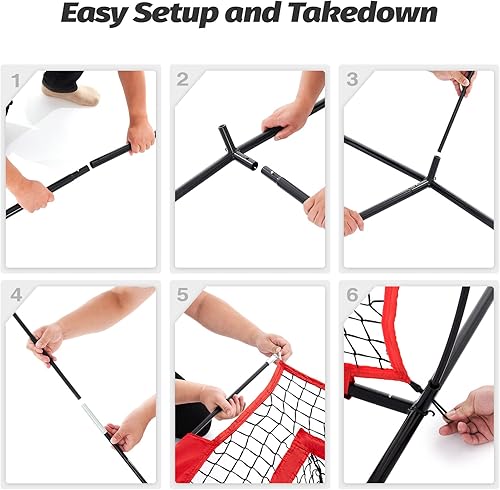 Miniatura 9 de ZELUS Red de lanzamiento de entrenamiento de fútbol de 7 x 7 pies, práctica de tiro de entrenamiento con 5 objetivos de lanzamiento, ideal para