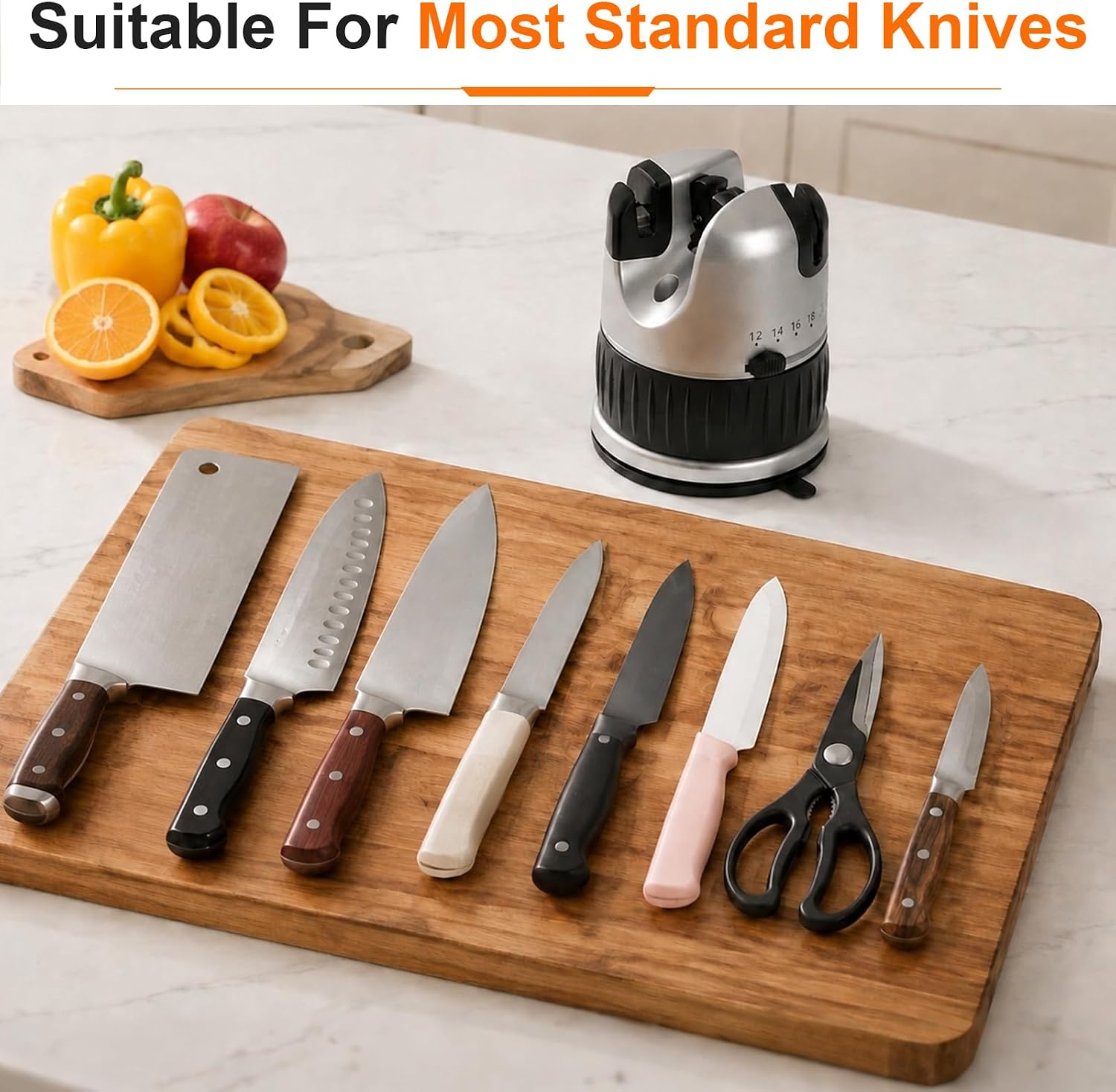 3-Stage Knife Sharpener, 12°–22° Adjustable Angle, Strong Suction Base