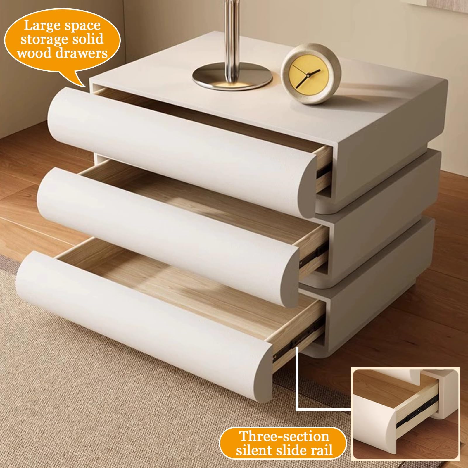 Table de Chevet en Bois Kaki, Table de Nuit compacte en Cuir avec 3 tiroirs de Rangement, Table de Chevet sur Pied Peu encombrante pour Chambre à Coucher, 45 cm, Ensemble de 2 pièces