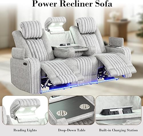 Miniatura 5 de Juego de sofá reclinable eléctrico con luces LED, juego de sofá biplaza y sillón reclinable con reposacabezas y consola eléctrica, soporte para