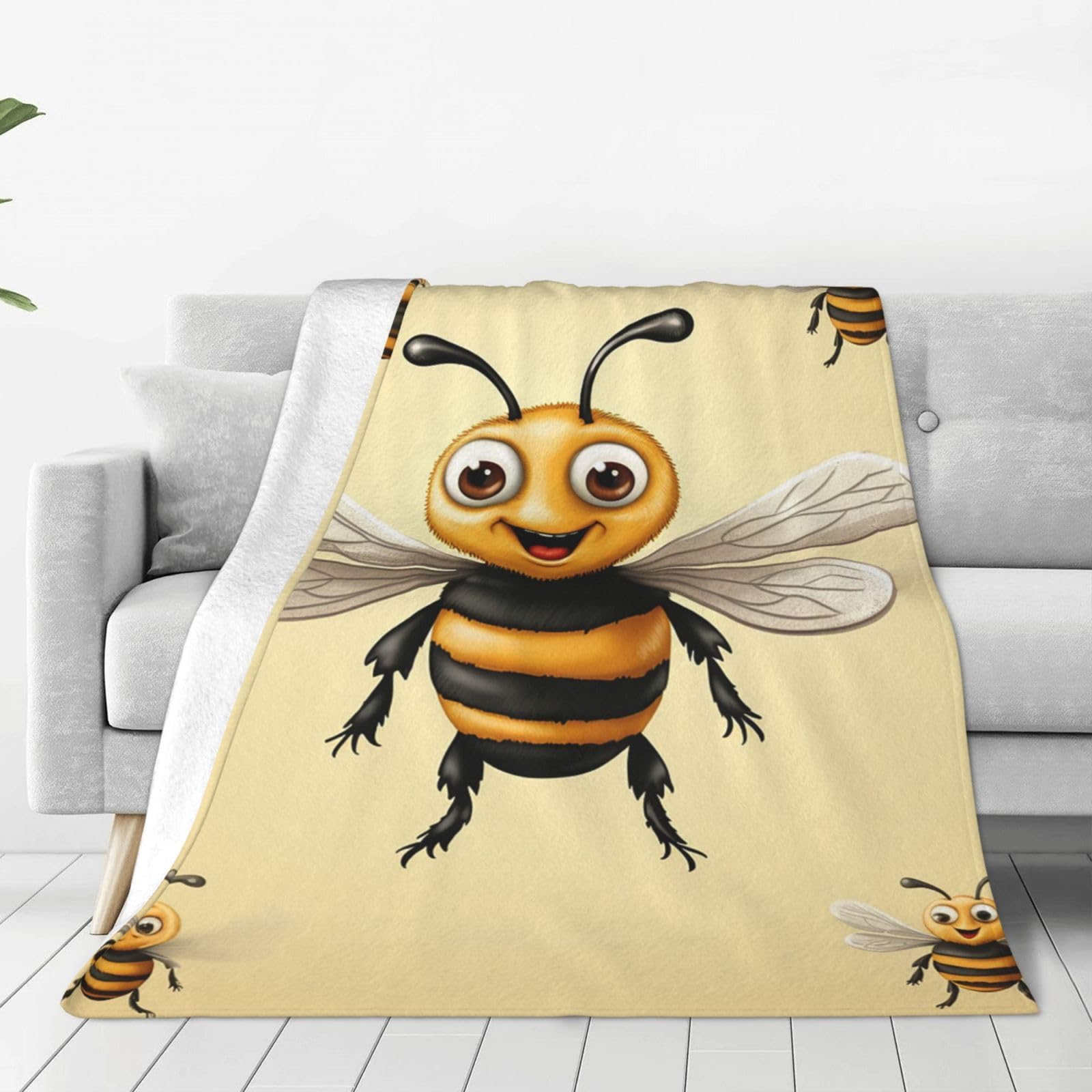 KLOPH Honey Bee Throw Blanket 60"x50" Flannel Fluffy Warm Blanket for Couch, Reversible Plush Blankets for Bed, Comfy Fuzzy Blanket for Sofa, Plush Lightweight-Blankets for All Season