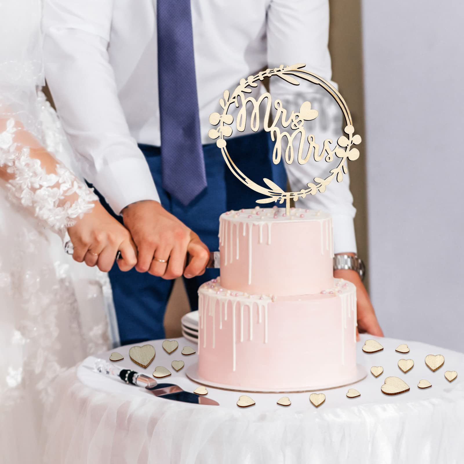 Topper Torta Matrimonio Mr E Mrs - 2 Pezzi In Legno Con Cuore | Decorazione Nuziale E Anniversario - Foto 10