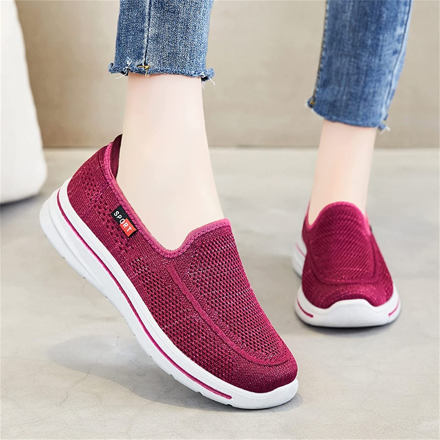 Damskie oddychające wsuwane buty do biegania, niskie buty tenisowe na co dzień lekkie trampki do chodzenia moda siatka antypoślizgowe buty do sukienki