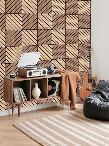 Miniatura 8 de WoveN SounD Paneles de pared acústicos artesanales, nogal, 12 x 12 pulgadas, paquete de 16 unidades, patrón de sarga  chapa de madera  adhesivo,