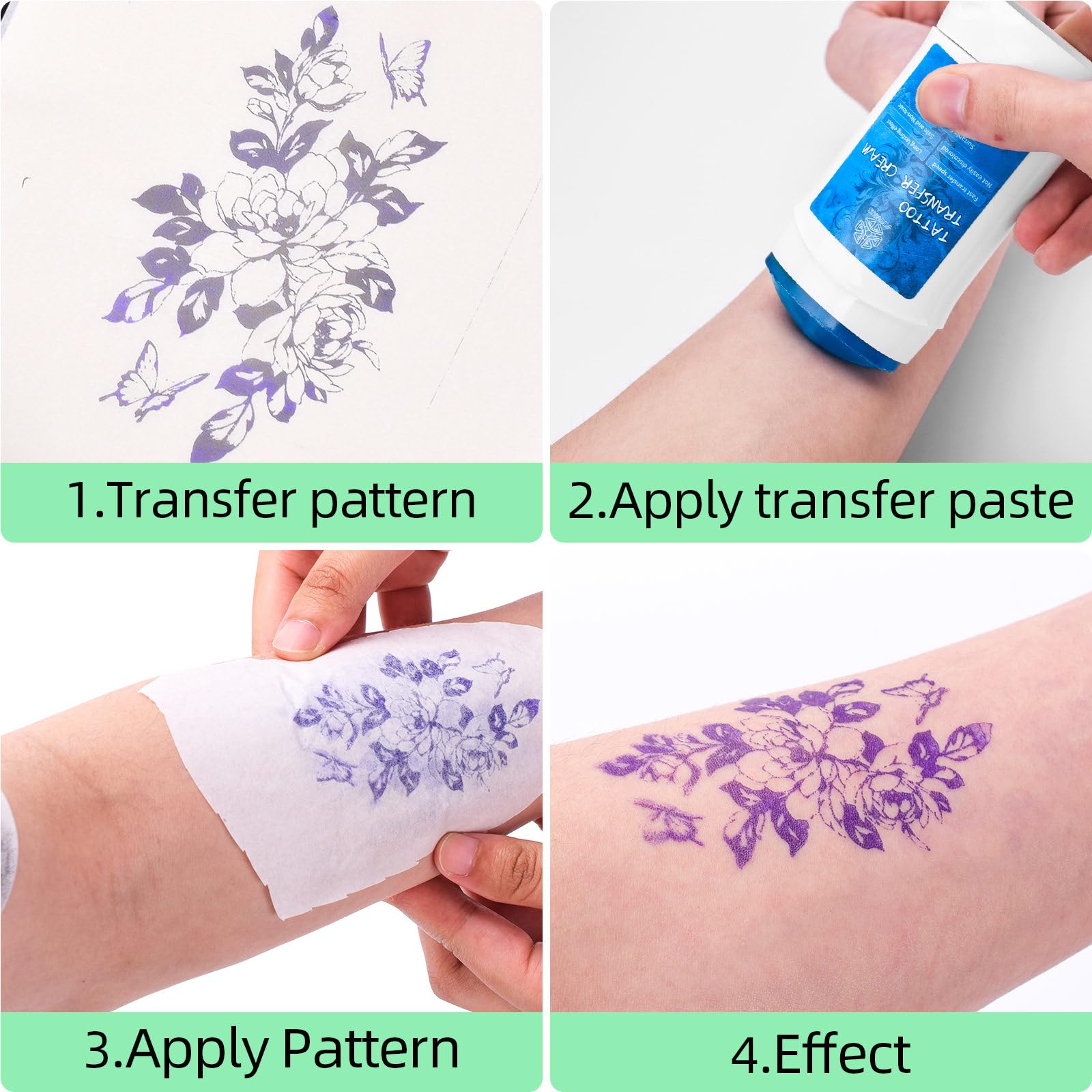 ATOMUS Carta Transfer Per Tatuaggi A4 - 25 Fogli Versione Aggiornata Con Pagina Blu - Per Stampanti Termiche E Disegno A Mano - 2