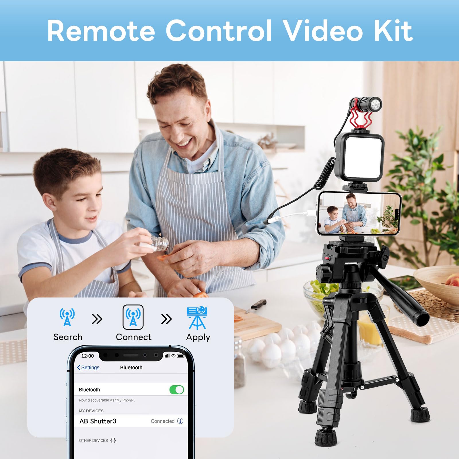 Kit per vlogging per iPhone e Android, compatibile con YouTube Starter Kit con luce LED ricaricabile + microfono + clip per telefono + treppiede in alluminio per Vlogging Instagram TikTok