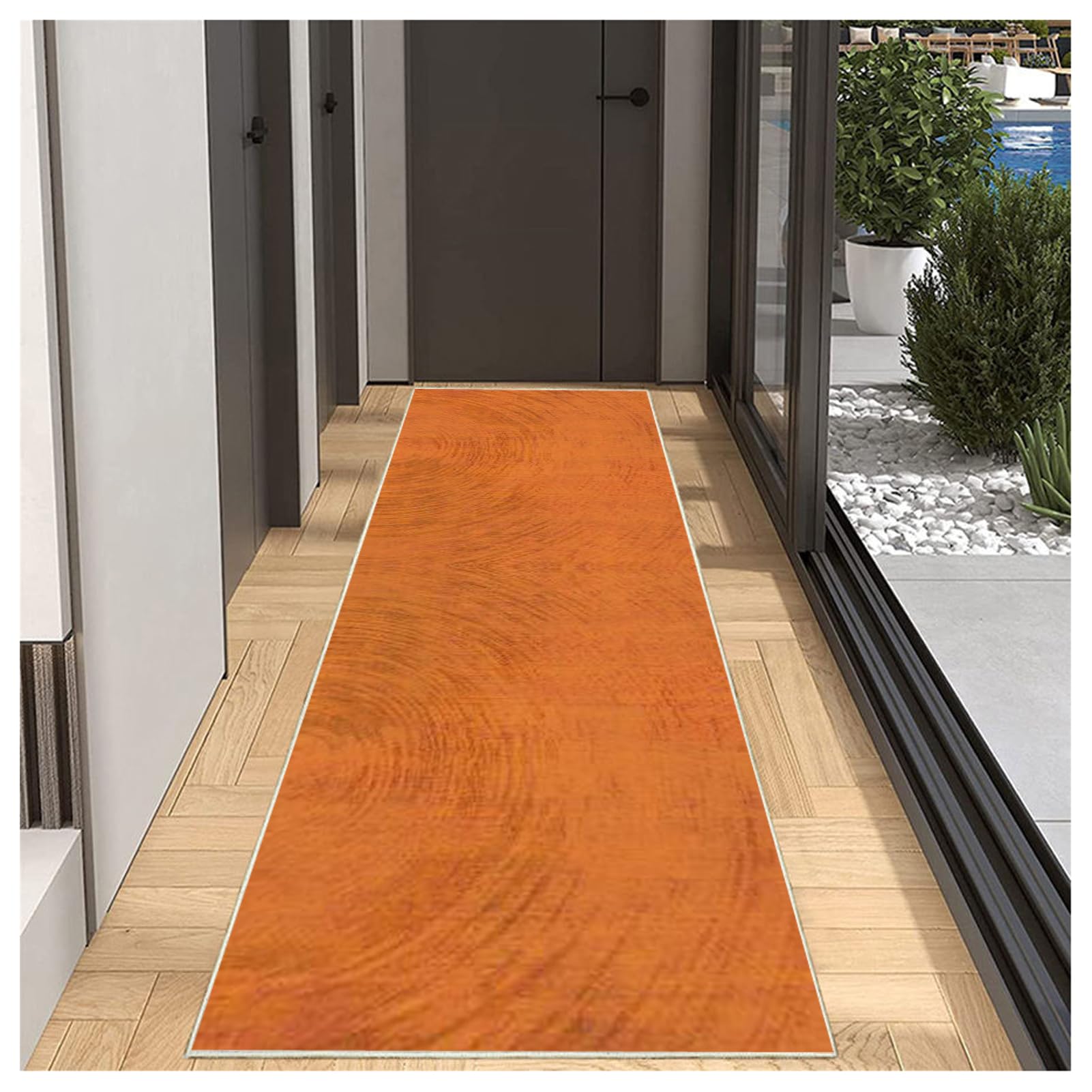 BORKOY Orange Abstract Runner Rug for Hallway 80x350cm, Absorbent Washable Non Slip Carpet Runner Mat, Extra Long Kitchen Entrance Floor Covering for Living Room Bedroom Laundry Corridor Hallway — image 1