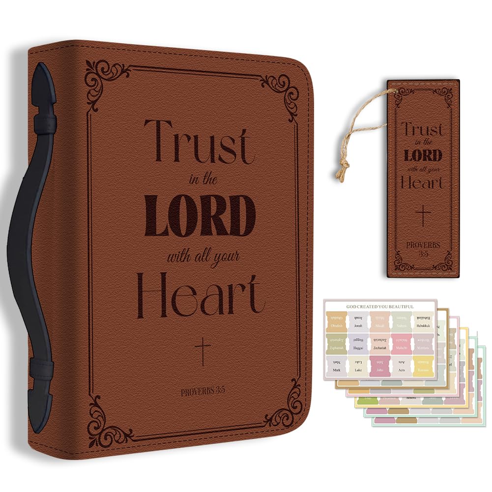 Hobbspring 1pc Brown Large Bible Cover 20.3x28.5x5.9cm PU Leather Bible Case with Bookmark Flower Border Bible Carrying Case for Women Men Christian Bible Note Books Carrying Accessories — image 1