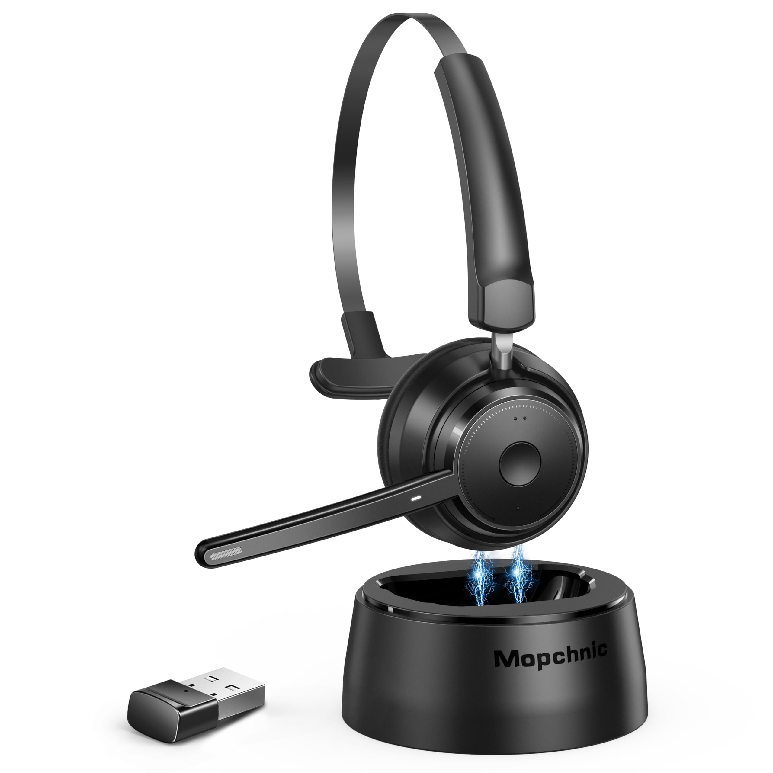 Bluetooth Headset, Wireless Headphone with Microphone, On Ear Bluetooth with USB Dongle for Office Call Center Skype Zoom Meeting Online Class (KH113M)