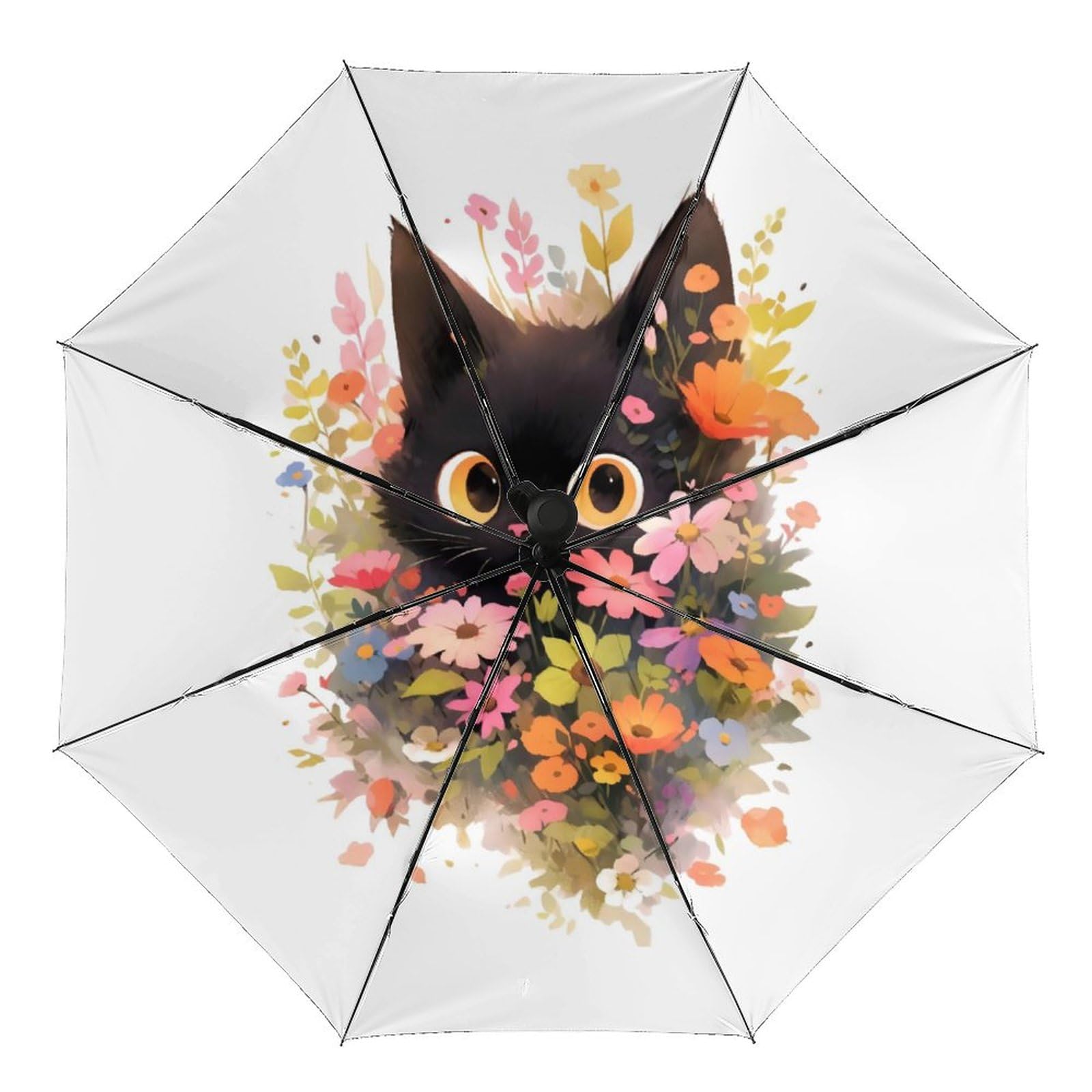 Amazon.co.jp: 折りたたみ傘 花 黒猫 ネコ柄 猫柄 日傘 折り畳み傘 UV