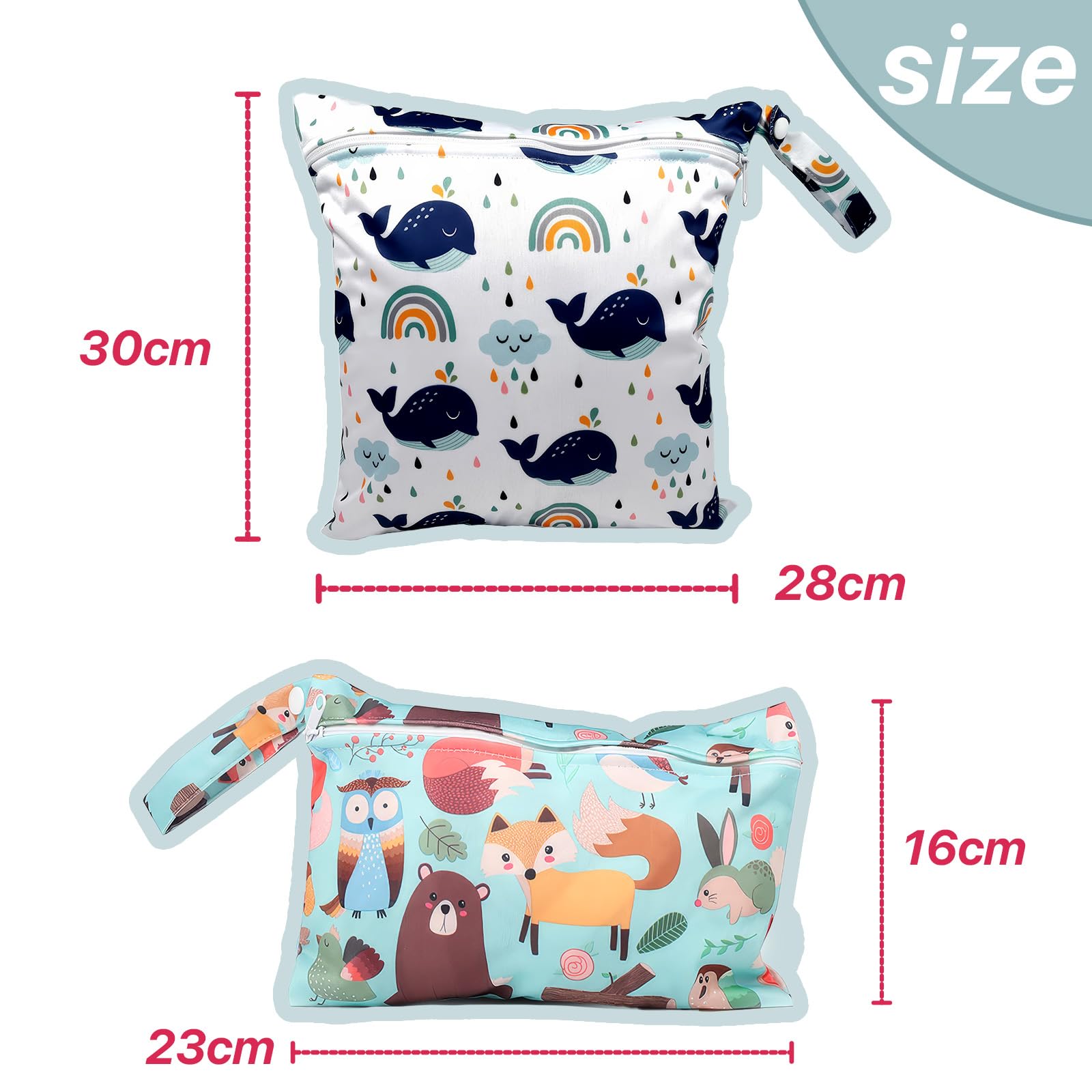 Borsa Pannolini Riutilizzabile Wet Bag con Cerniera Lavabile per Neonato Viaggi Spiaggia Piscina Gym