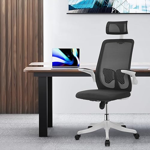 Miniatura 2 de Magshion Silla de oficina, función de inclinación, reposacabezas ajustable con brazos abatibles, soporte lumbar, silla de oficina, sillas de