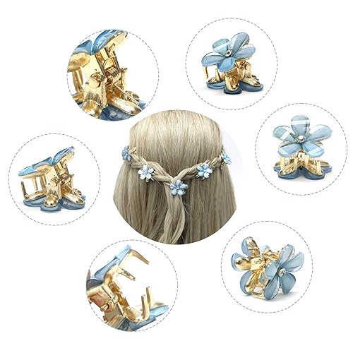 Miniatura 2 de YISSION Pinzas para el pelo con diamantes de imitación  Pinzas para el pelo de flores elegantes, bonitos pasadores en azul para niñas y mujeres,