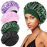 Vista 15 de 4 gorros de seda para dormir, gorro de satén para mujeres negras, hombres y mujeres para cabello rizado, gorro de ducha elástico con estampado