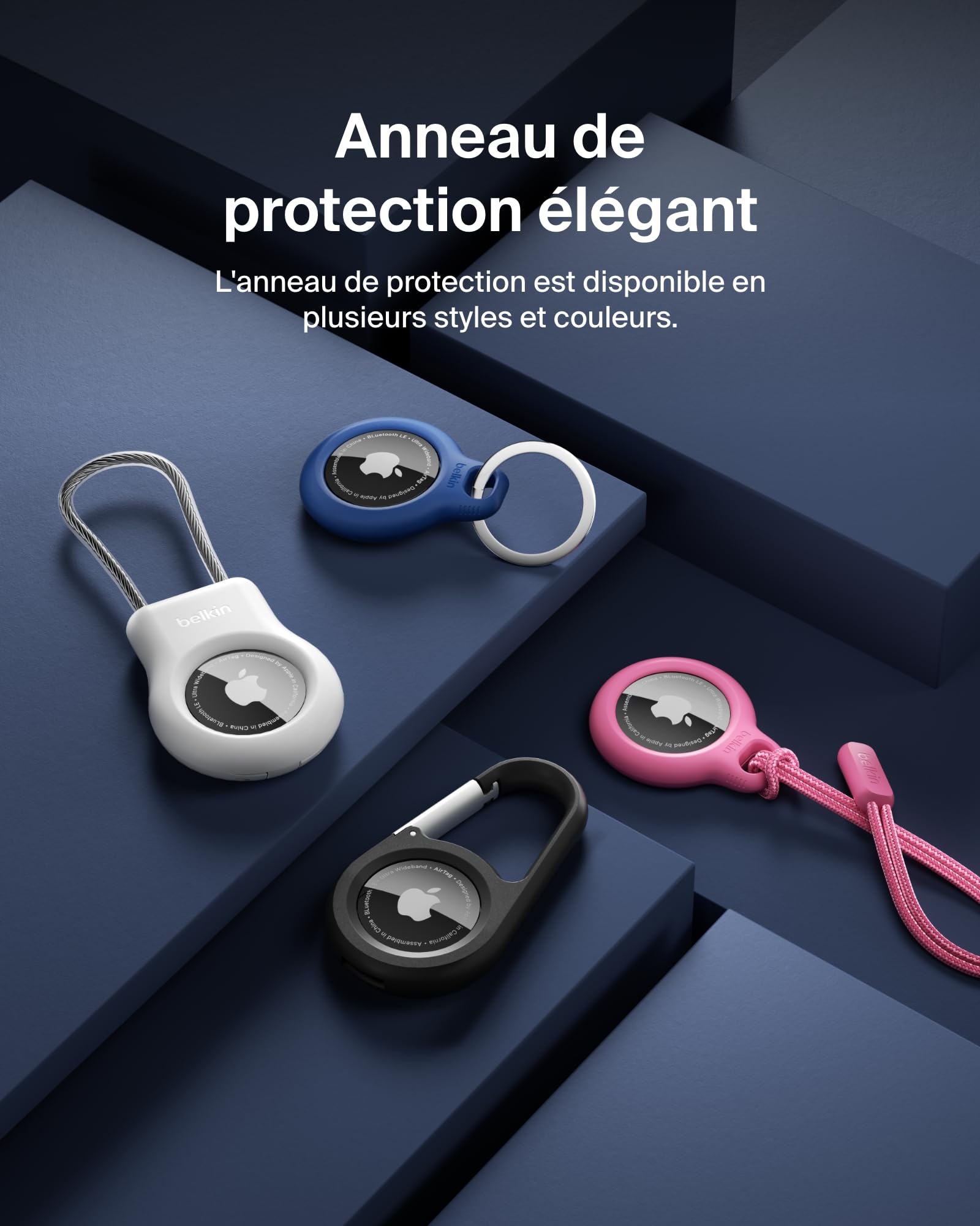 Belkin Anneau de protection avec attache en métal (protection pour AirTag, accessoire résistant aux rayures, Noir)