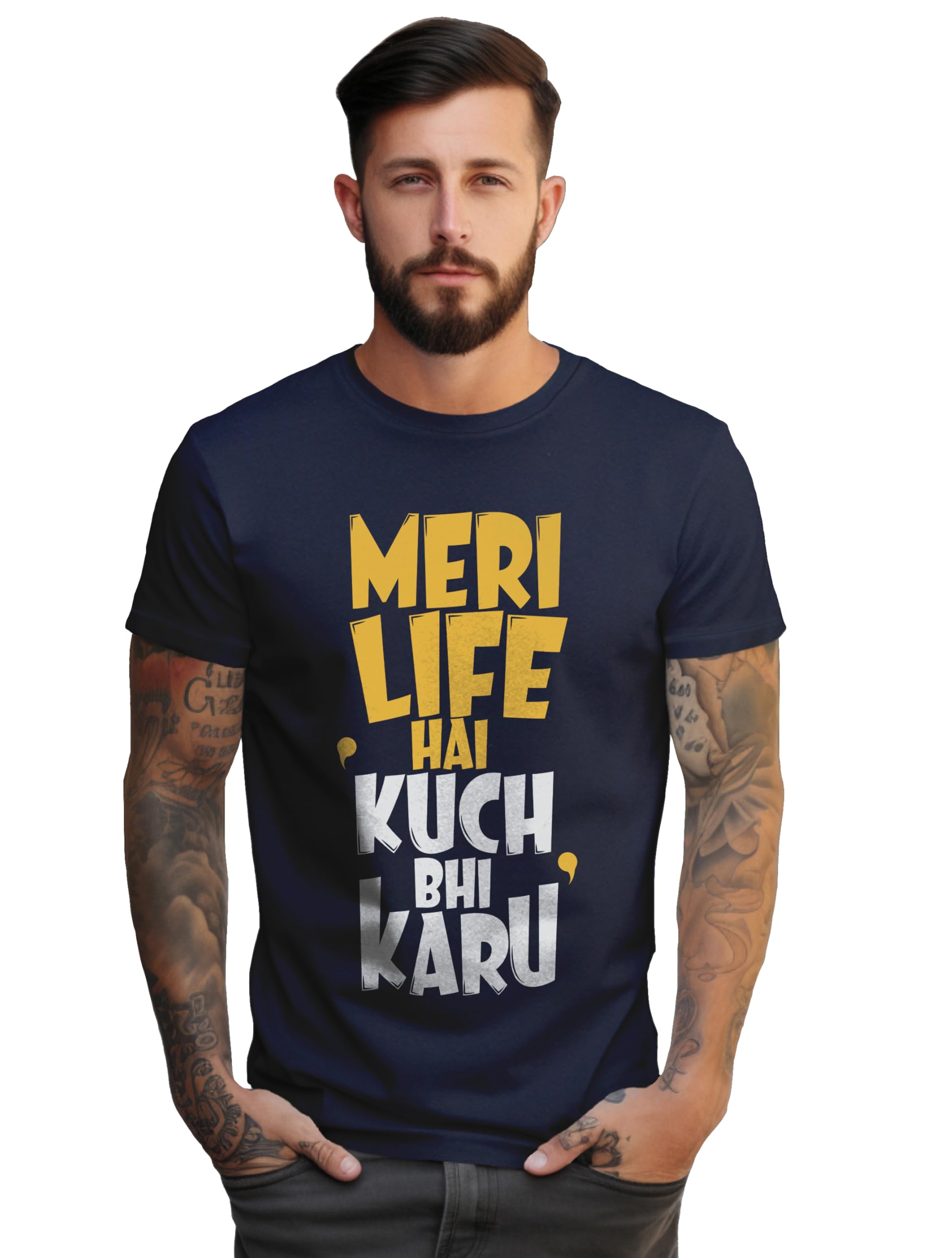 peppyzone Men's Hindi Funny Quotes Printed T Shirts for Men, Trendy Typography Quotes Tshirt for Men-picture-27