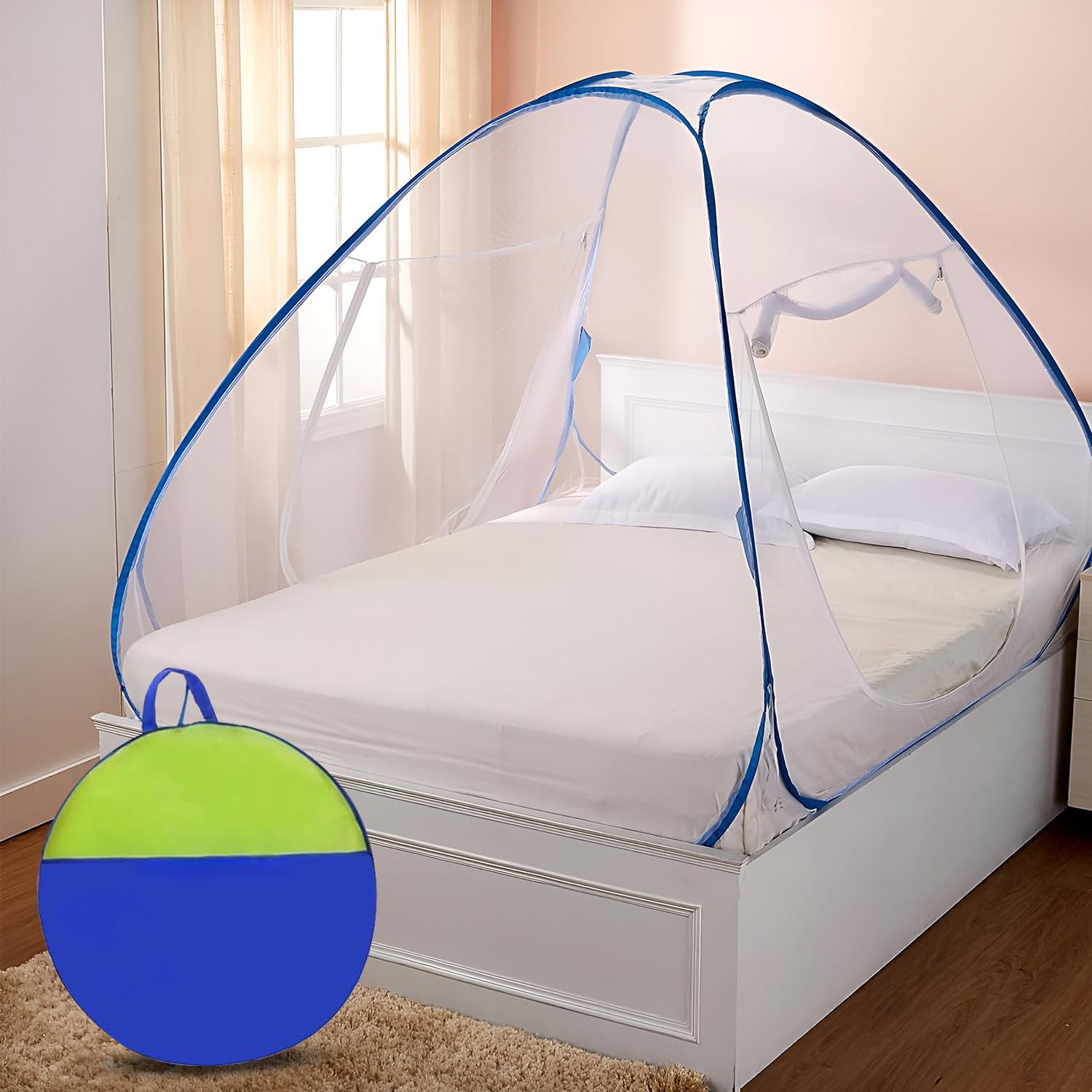 Senego by Trendy Home Mosquito Net for King-Size Bed, Foldable Machardani, 30GSM Polyester Mesh, PVC Coated, Corrosion Resistant Steel Wire (Blue) (B0D3TNK9N6) Amazon Price History, Amazon Price Tracker