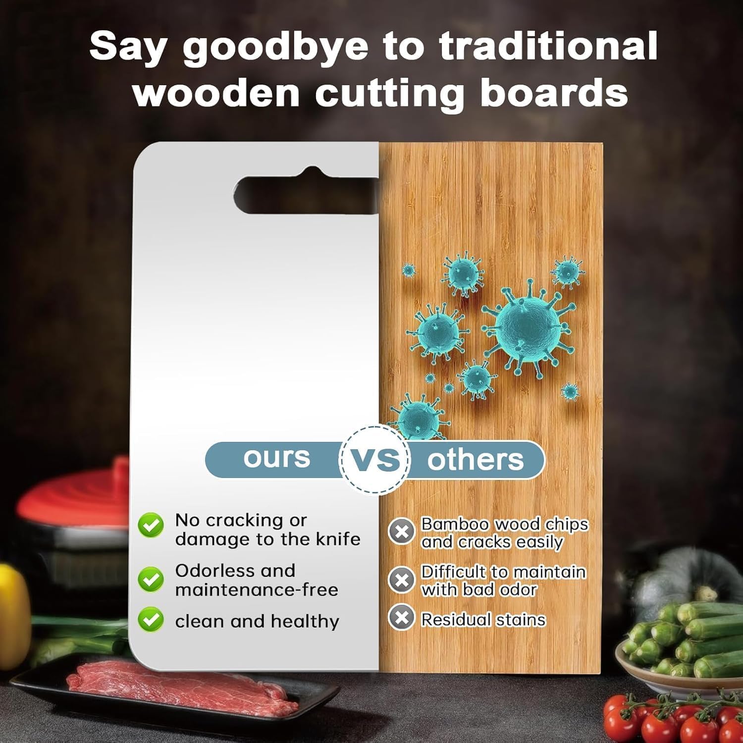 3 Stück Titan Schneidebrett, Titanium Cutting Board, Schneidbretter Edelstahl, Doppelseitiges Lebensmittel Grade Schneidebrett, Schneidbrett Set, Für Fleisch, Brot, Gemüse & Obst