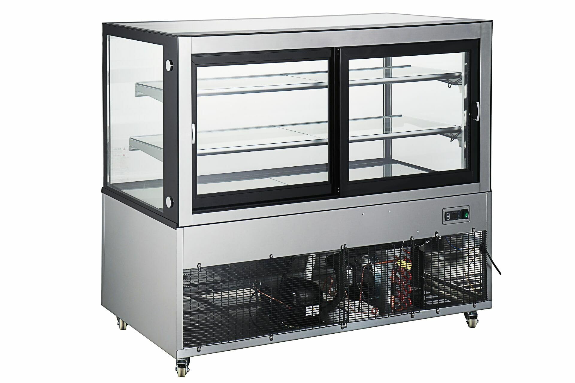 METRO Professional Vetrina Refrigerante GCV1470, Acciaio Inox/Vetro, 151.5x67.5x121 cm, 510L, 490W, 2 Ripiani, con Ruote, Argento