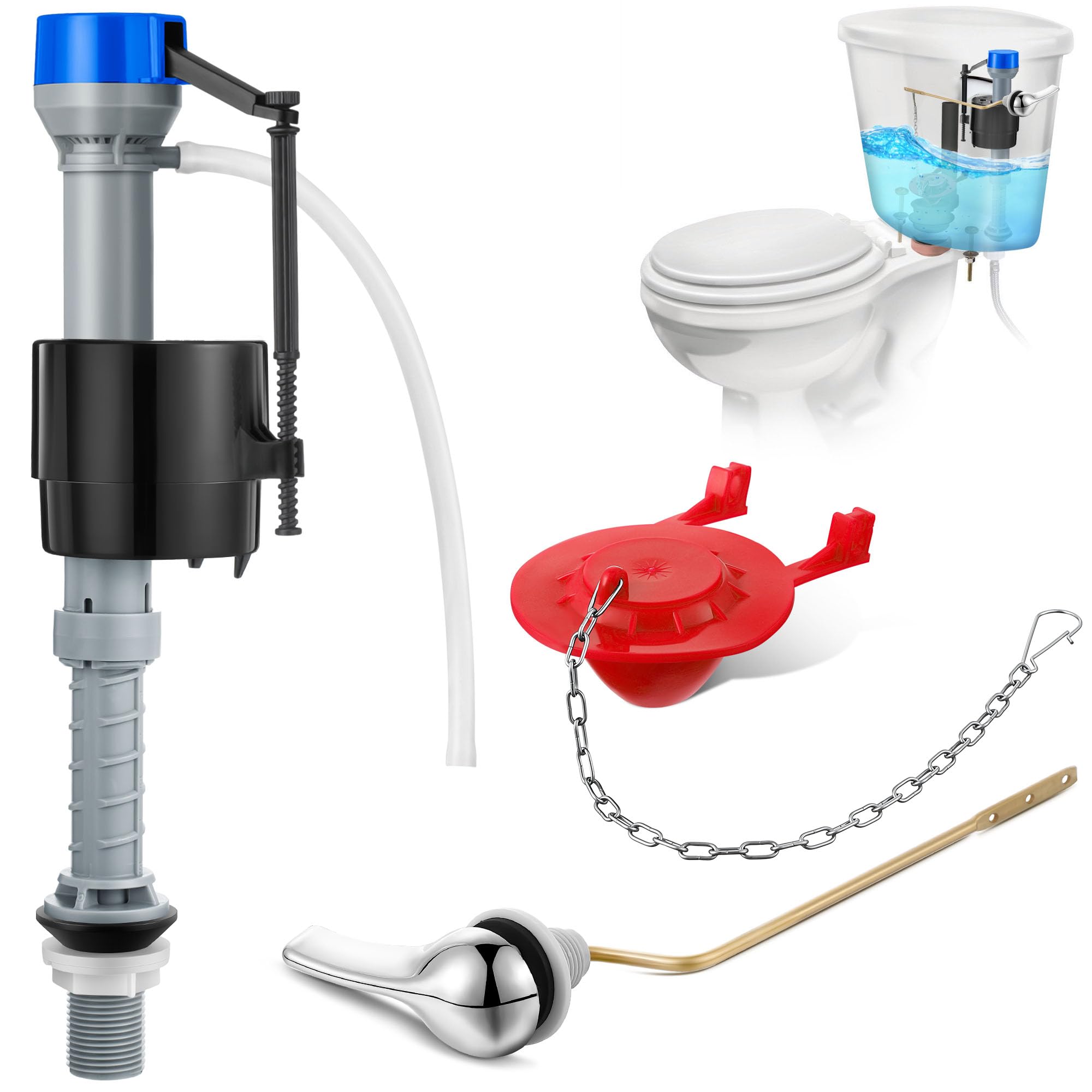 Saillong Universal Toilet Flusher Replacement Kit, Fill Valve, 2-Inch Flapper, Side Mount Handle Lever, Water-Saving, Adjustable Toilet Repair Kit