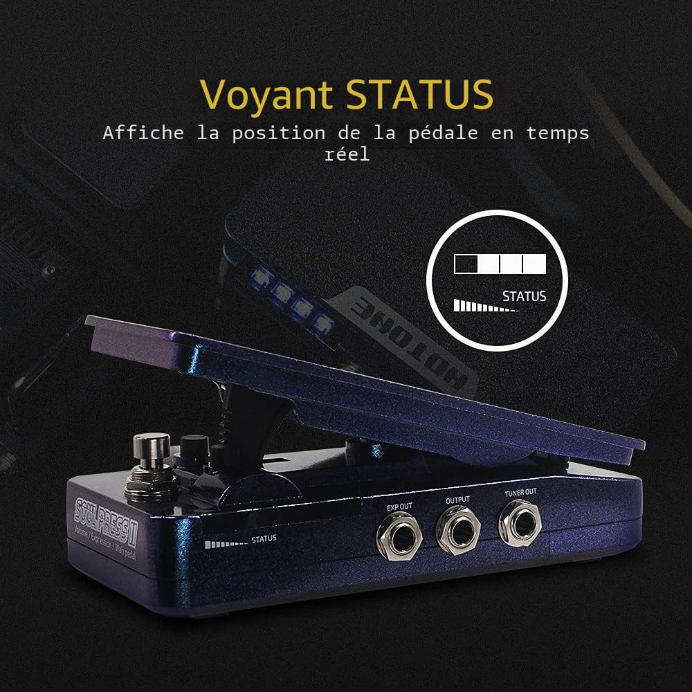 Hotone Wah Volume actif Expression passive Pédale d'effets de guitare commutable 4 en 1 avec pédale d'effets de guitare visible Soul Press II