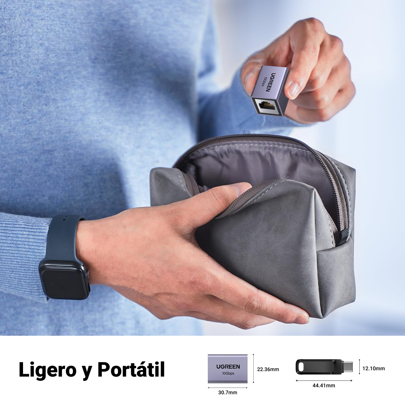 UGREEN Adaptador RJ45 10Gbps Conector de Extensión LAN Acoplador para Gigabit Acoplamiento de Cable Ethernet Cat7/ Cat6/ Cat5e (Gris,1 Pieza)