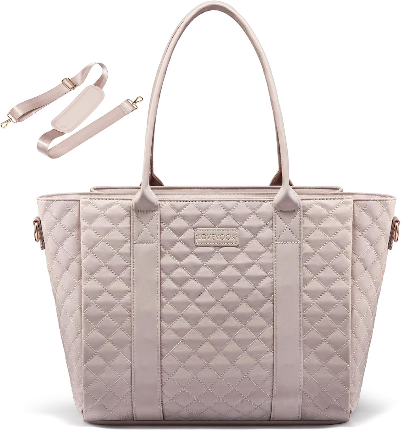 LOVEVOOK Teacher Tote Bag for Women, Quilted Work Tote Nurse Laptop Bag, Large Computer Shoulder Bags with Zipper for Travel