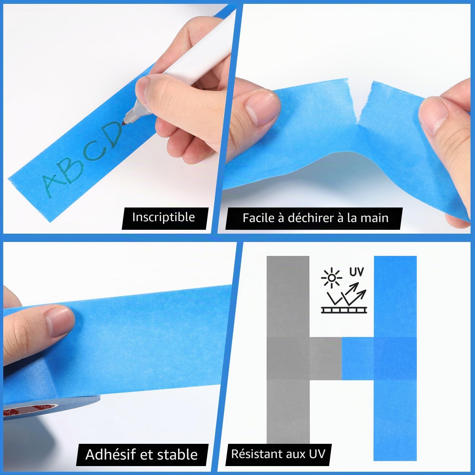 Lot de 10 rouleaux de ruban de masquage - 48 mm x 50 m - Bleu - Pour travaux de peinture, ruban de masquage, peintre, peinture - Résistant à la chaleur - Pour peindre, vernir, rénover