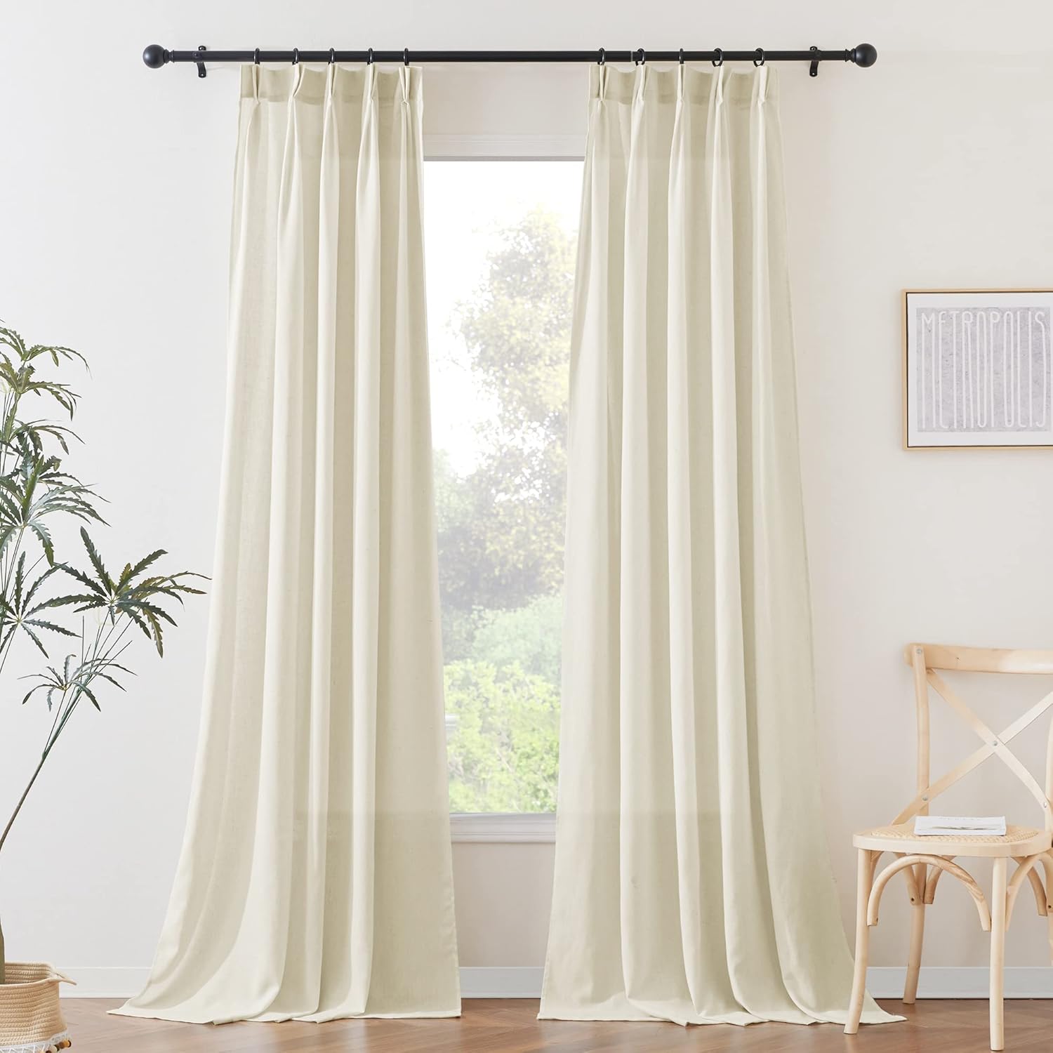 StangH Pinch Pleated Linen Curtains for Living Room, Linen Blend Semi Sheer Curtains 84 inches Long Farmhouse Light Filtering Privacy Drapes for Bedroom Patio, Ivory, W34 x L84, 2 Panels 34"W x 84"L (Pack of 2) Ivory