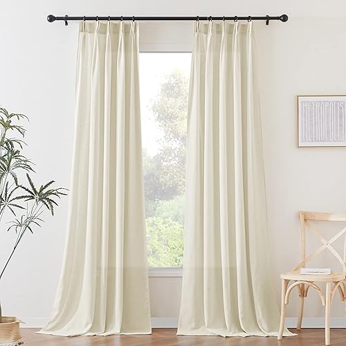 StangH Cortinas traslúcidas de lino natural de 84 pulgadas de largo, 30% de lino, cortinas plisadas para sala de estar, sala de estar, granja,