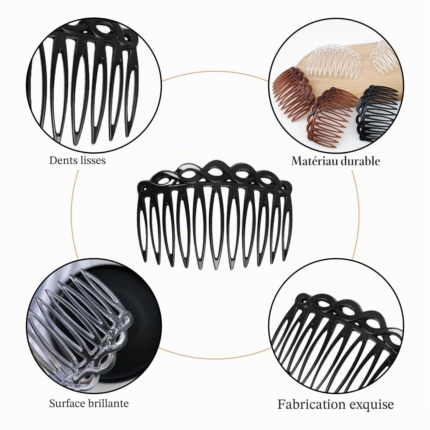 15 Pièces Peignes à Cheveux Décoratifs, Peignes Latéraux Francais, Peigne à Cheveux Décoratifs en Plastique, Peigne Cheveux Chignon, pour Femme et Filles aux Cheveux Épais et Fins, 3 Couleurs